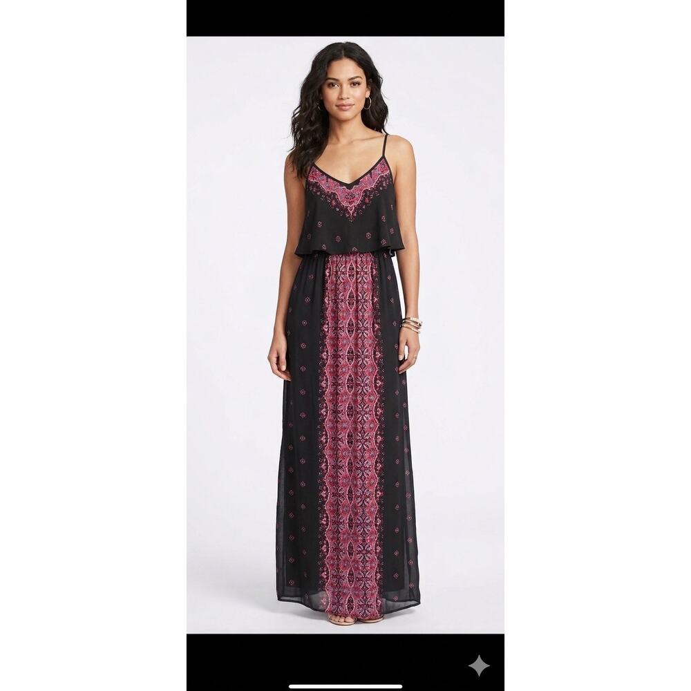 Express Black Maxi Dress Boho Floral Paisley Split Front Sleeveless Boho Chic